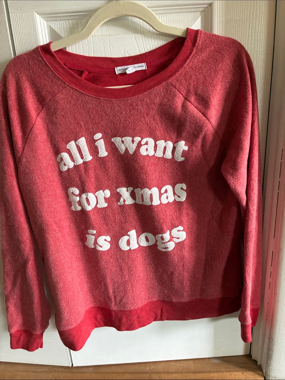 Grayson Threads Red Comfy Crewneck Sweatshirt, “All I Want For Xmas is Dogs”